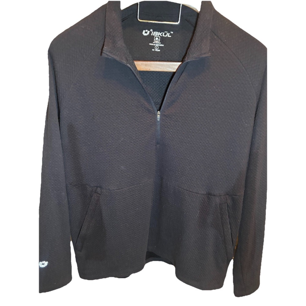 IBKUL Sweatshirt Mens  Large Black 1/4 Zip Long Sleeve Golf Pullover Performance